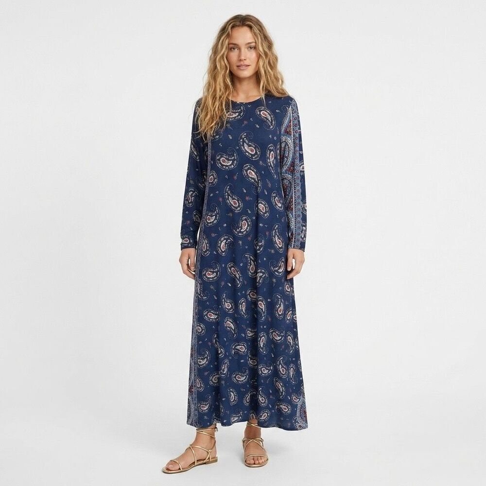 Zora Paisley Print Maxi Dress Boho Chic Long Sleeve Flowy Bohemian Fall Medium